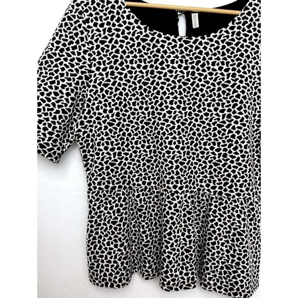 Madison Womens Scoop Neck Short Sleeve Top Black White Large